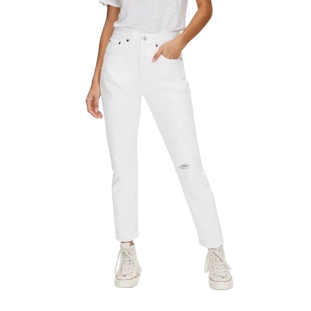 Levi's 501 Skinny Jeans Women 28 White Distressed Button Fly High Rise Denim